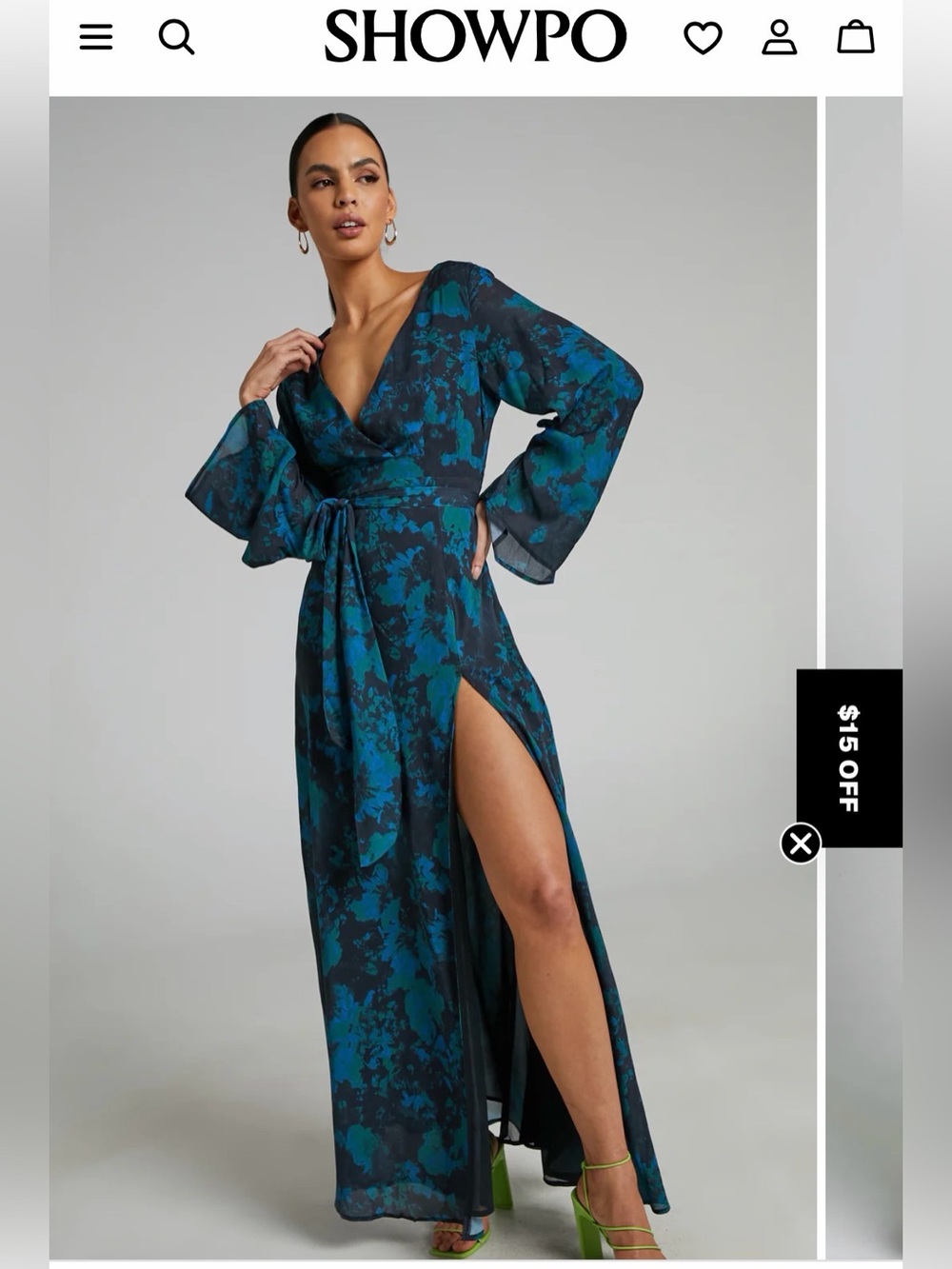 Showpo Mirski Teal and Black Floral Wrap Maxi Dress